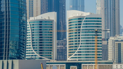 Panoramic timelapse view of business bay and downtown area of Dubai