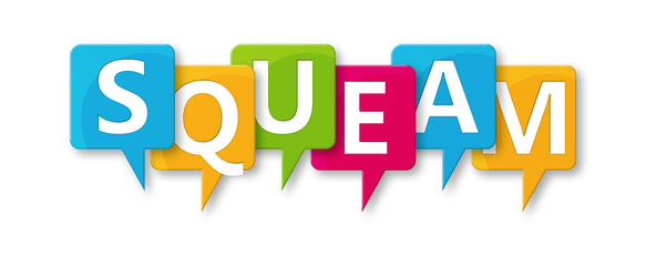 Squeam - letters written in beautiful boxes on white background