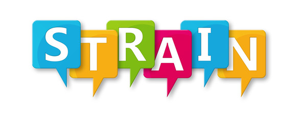 Strain - letters written in beautiful boxes on white background