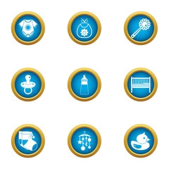 Babyish icons set. Flat set of 9 babyish vector icons for web isolated on white background