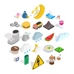 Electricity icons set. Isometric set of 25 electricity vector icons for web isolated on white background