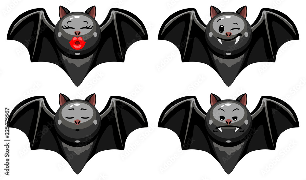 Wall mural vector set of halloween bat emoticons. collection of bat characters with different emotions in carto