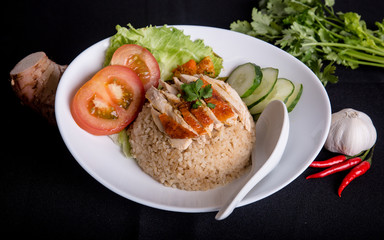 Traditional Hainanese Chicken Rice. Taken in Singapore.