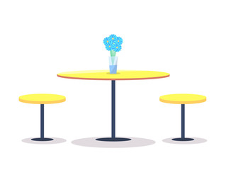 Empty Round Table with Flowers on Top, Two Chairs