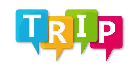 Trip - letters written in beautiful boxes on white background