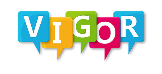 Vigor - letters written in beautiful boxes on white background