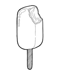 Chocolate ice Cream bitten isolated on white background. Hand drawing doodle vector