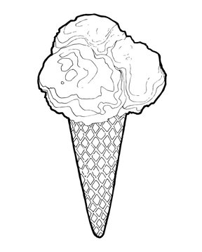 Ice Cream in a waffles isolated on chalkboard background. Hand drawing doodle vector