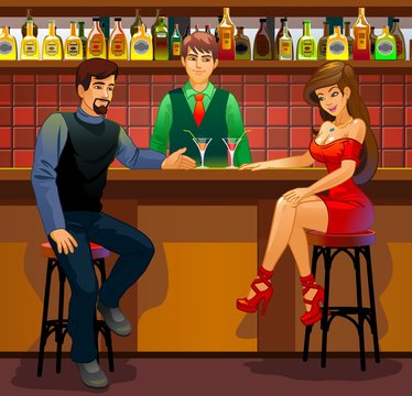 Acquaintance. Man and woman in the bar