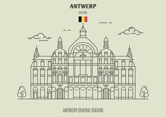 Fototapeta na wymiar Antwerp Central Station, Belgium. Landmark icon