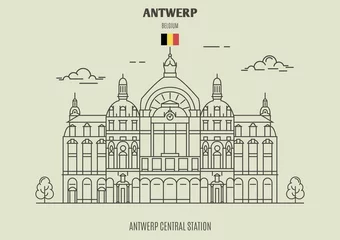 Fotobehang Antwerpen Antwerp Central Station, Belgium. Landmark icon