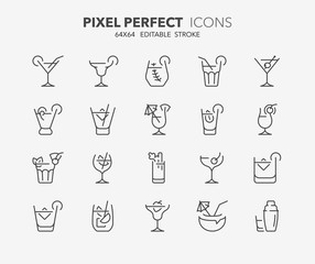 cocktails thin line icons