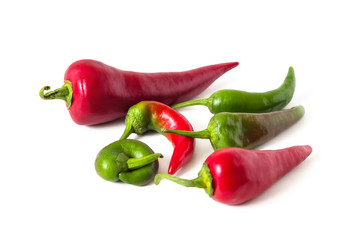 Ripening pods of red peppers isolated on white background