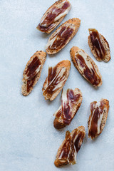 Sandwich with jamon Iberico spanish ham cured pork meat