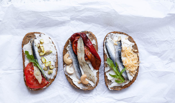 Sardines sandwiches open face smorrebrod party starter appetizer food