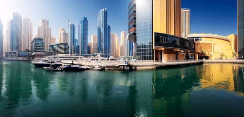 Foto auf Glas Panoramic view to Dubai Marina Promenade, UAE © Ivan Kurmyshov