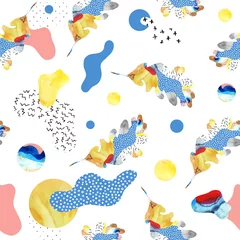 Schilderijen op glas Abstract naadloos patroon van decoratief herfstblad, vloeiende vormen, geometrisch, minimaal, grunge-element, doodle © Tanya Syrytsyna
