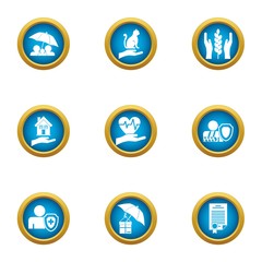 Protection insurance icons set. Flat set of 9 protection insurance vector icons for web isolated on white background
