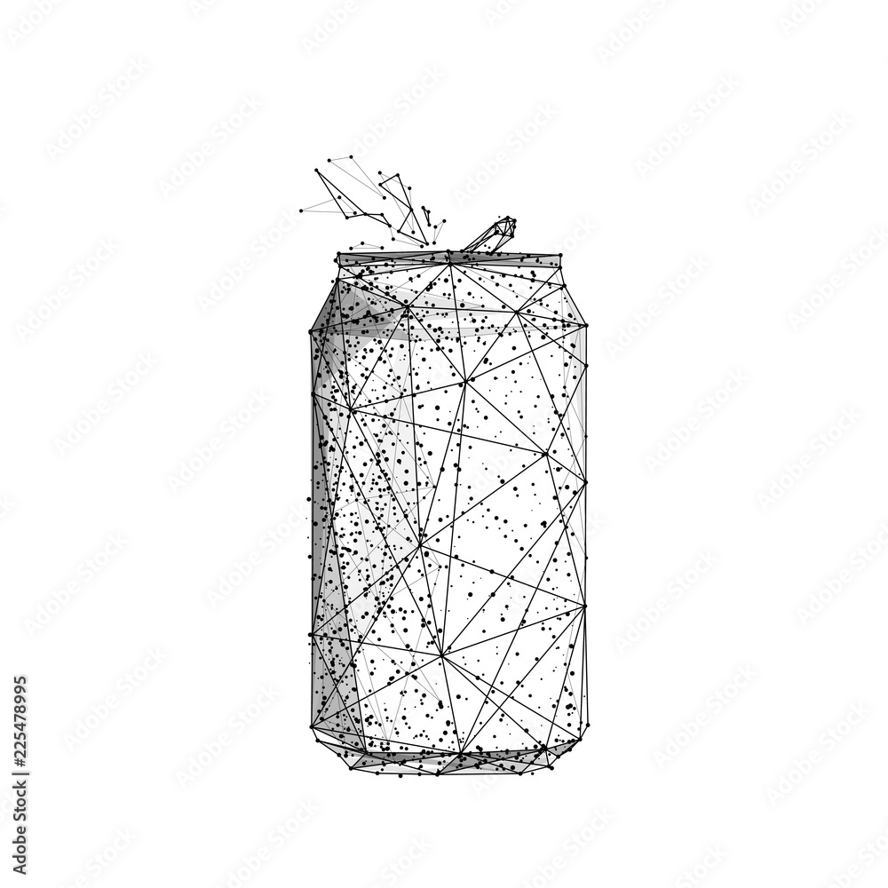 Leinwandbilder soda can. beer can. isolated black vector illustration in low-poly style on a white background. the 