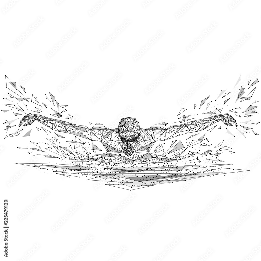 Leinwandbilder swimmer. isolated black vector illustration in low-poly style on a white background. the drawing con