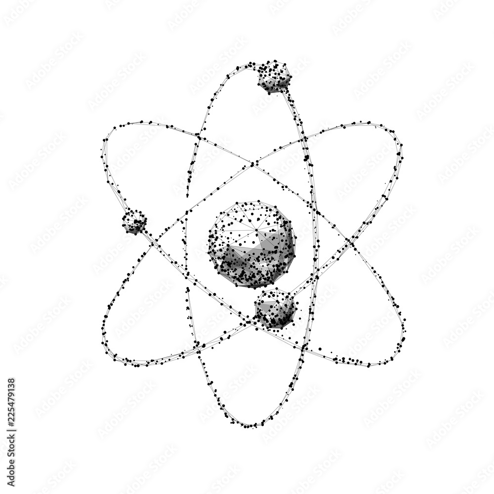 Poster Molecule. Isolated black vector illustration in low-poly style on a white background. The drawing consists of thin lines and dots. Polygonal image on topics of science or medicine. Low poly EPS.
