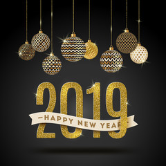 Happy New Year 2019 - holidays vector illustration.