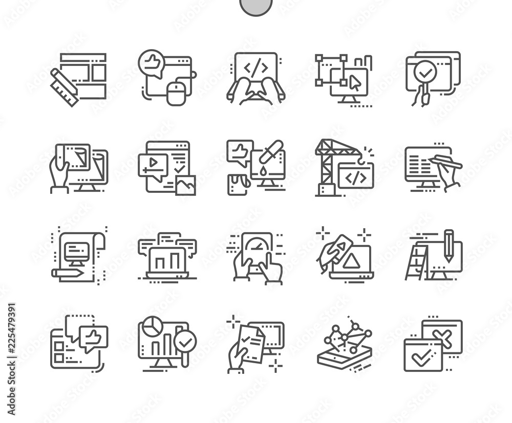 Poster testing website well-crafted pixel perfect vector thin line icons 30 2x grid for web graphics and ap