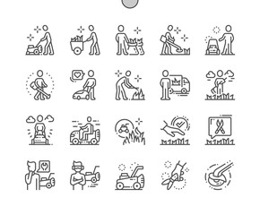 Workers cutting grass Well-crafted Pixel Perfect Vector Thin Line Icons 30 2x Grid for Web Graphics and Apps. Simple Minimal Pictogram