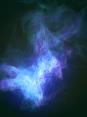 Blue turbulent flame isolated on dark background. 3d rendering