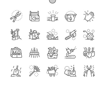 Landscaping equipment and tools Well-crafted Pixel Perfect Vector Thin Line Icons 30 2x Grid for Web Graphics and Apps. Simple Minimal Pictogram