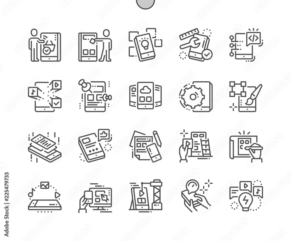 Poster mobile app development well-crafted pixel perfect vector thin line icons 30 2x grid for web graphics