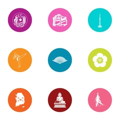 Asia spot icons set. Flat set of 9 asia spot vector icons for web isolated on white background