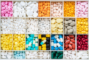 medicine in the separation box.top view