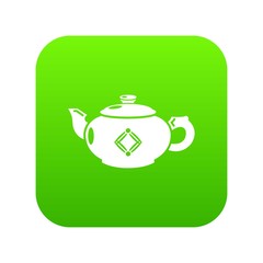 Kettle glass icon green vector isolated on white background