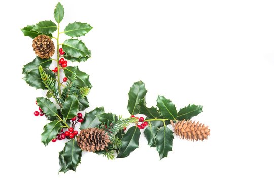 Christmas Decorations with Holly and Cones