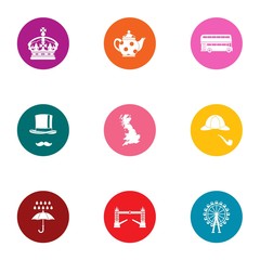 Royal family icons set. Flat set of 9 royal family vector icons for web isolated on white background