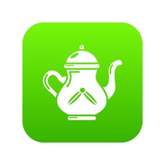 Kettle tea icon green vector isolated on white background