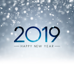 Fototapeta na wymiar Grey abstract Happy New Year 2019 poster with snow.