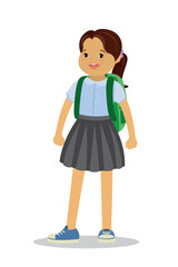 Kid schoolgirl with backpack.