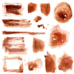 Hand drawn grunge watercolor textures. Coffe stains and strokes.