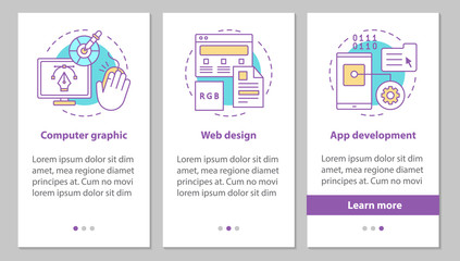 Digital technology onboarding mobile app page screen with linear concepts