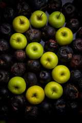 letters of the alphabet lined with green apples