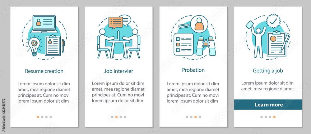 Wall mural getting new job process onboarding mobile app page screen with l