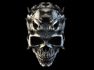 Old silver demon skull with horns and scales