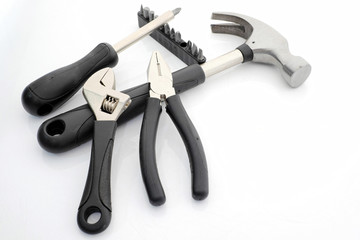 Various home tools on white background