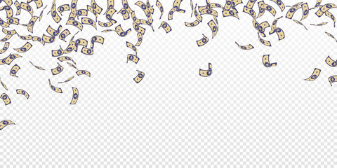 Chinese yuan notes falling. Sparse CNY bills on transparent background. China money. Eminent vector 