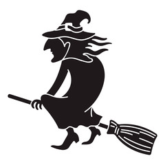 Witch on broom icon. Simple illustration of witch on broom vector icon for web design isolated on white background