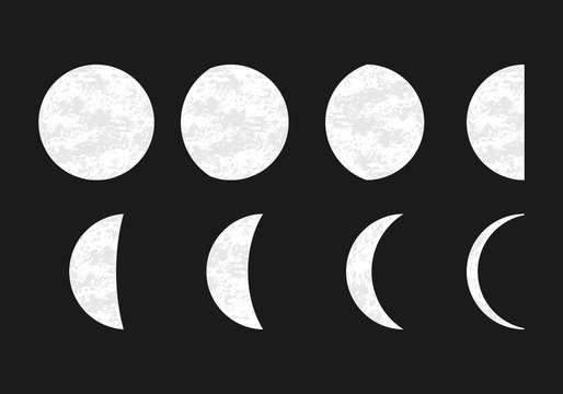 Moon phases illustration. Vector lunar crescent.