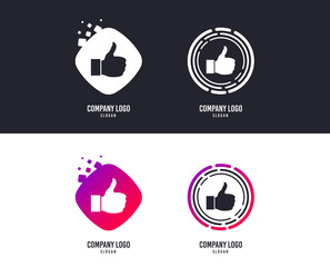 Logotype concept. Like sign icon. Thumb up sign. Hand finger up symbol. Logo design. Colorful buttons with icons. Vector