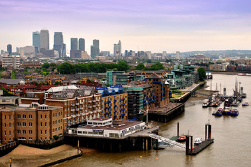 London Skyline Canary Wharf and The River Thames England